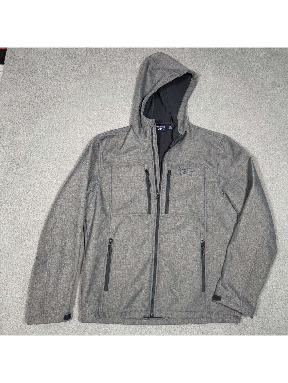 Reebok Mens Hybrid Softshell Fleece Jacket Grey Full Zip Size Large